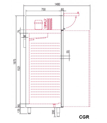 Armoire GN2/1 côtés emboutis positive 1 porte CGR-751-SPF CORECO