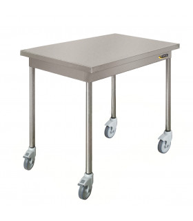 Table centrale sans étagère sur roulettes démontable confort CHR inox 12/10  à bords droits Sofinor