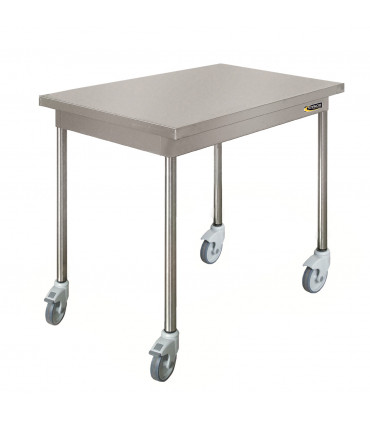 Table centrale sans étagère sur roulettes démontable confort CHR inox 12/10  à bords droits Sofinor