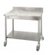 Table adossée avec étagère sur roulettes démontable confort CHR inox 12/10  à bords droits Sofinor