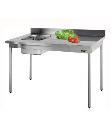 Table du chef avec cuve à gauche sans étagère confort CHR inox 12/10  à bords droits Sofinor Table du chef avec cuve à gauche sans étagère confort CHR inox 12/10  à bords droits Sofinor