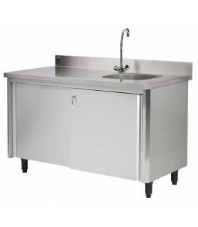 Meuble du chef avec cuve à droite confort CHR inox 12/10  à bords droits Sofinor