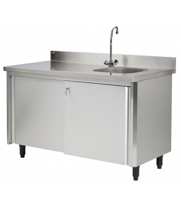 Meuble du chef avec cuve à droite confort CHR inox 12/10  à bords droits Sofinor Meuble du chef avec cuve à droite confort CHR inox 12/10  à bords droits Sofinor