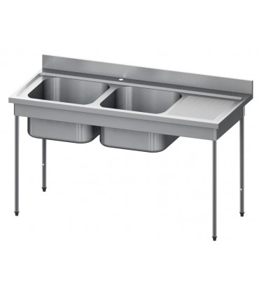 Plonge 2 cuves sans cache-cuve confort CHR inox 12/10  à bords droits Sofinor PN218D Plonge 2 cuves sans cache-cuve confort CHR inox 12/10  à bords droits Sofinor PN218D