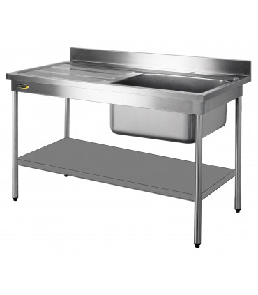 Plonge 1 cuve sans cache-cuve et 1 étagère confort CHR inox 12/10  à bords droits Sofinor PN112G-EG612