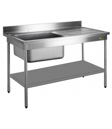 Plonge 1 cuve sans cache-cuve et 1 étagère confort CHR inox 12/10  à bords droits Sofinor PN112D-EG612