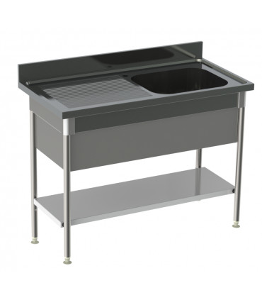 Plonge 1 cuve avec cache-cuve et 1 étagère confort CHR inox 12/10  à bords droits Sofinor PNP112G-EG612