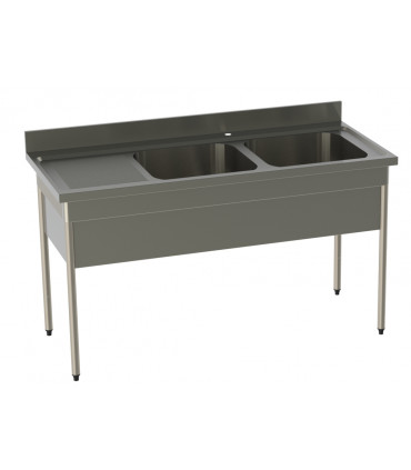 Plonge 2 cuves avec cache-cuve confort CHR inox 12/10  à bords droits Sofinor PNP212G Plonge 2 cuves avec cache-cuve confort CHR inox 12/10  à bords droits Sofinor PNP212G