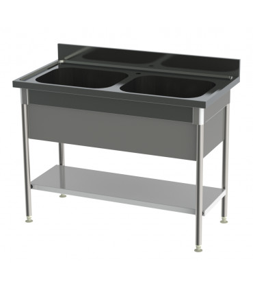 Plonge 2 cuves avec cache-cuve et 1 étagère confort CHR inox 12/10  à bords droits Sofinor PNP212-EG612