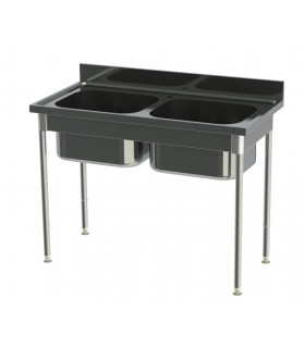 Plonge 2 cuves sans cache-cuve confort CHR inox 12/10  à bords droits Sofinor PN212
