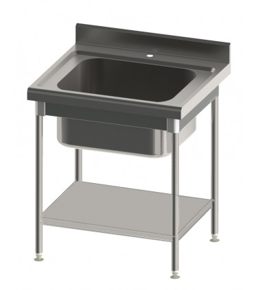 Plonge 1 cuve sans cache-cuve et 1 étagère confort CHR inox 12/10  à bords droits Sofinor P107-EG707