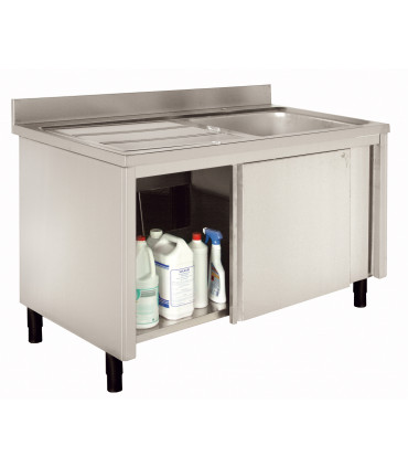 Meuble plonge 1 cuve confort CHR inox 12/10  à bords droits MP112G Sofinor
