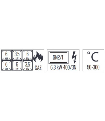 Fourneau gaz 6 feux avec four électrique statique GN 2/1 120  C7FOG6FFS120 CASSELIN