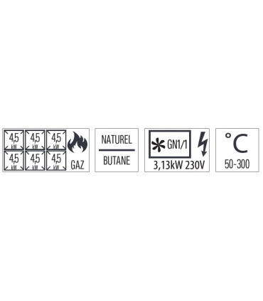 Fourneau gaz 6 feux avec four électrique ventilé GN 1/1 99  C6FOG6FFEV99 CASSELIN