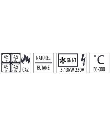Fourneau gaz 4 feux avec four électrique ventilé GN 1/1 P 66  C6FOG4FFEVP66 CASSELIN