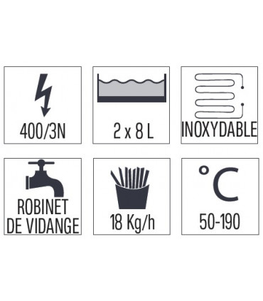 Friteuse électrique 2 x 8L avec soubassement 66  C6FE8266S CASSELIN Friteuse électrique 2 x 8L avec soubassement 66  C6FE8266S CASSELIN