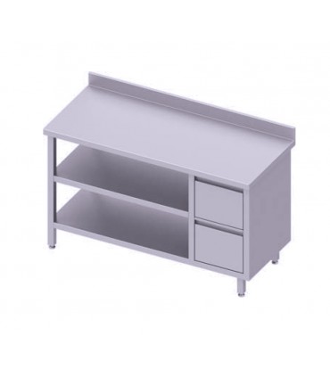Table adossée + meuble à deux tiroirs et deux étagères, Stalgast