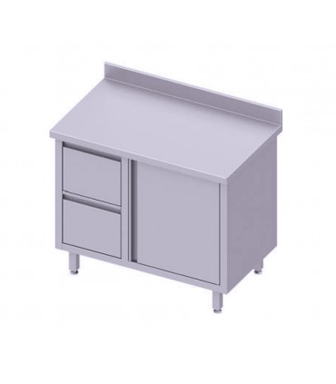 Table adosséee avec deux tiroirs, porte battante, Stalgast