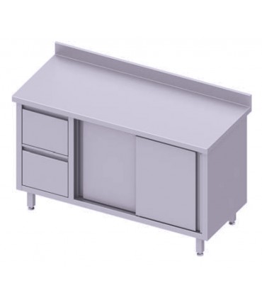 Table adosséee avec deux tiroirs, portes battantes, Stalgast Table adosséee avec deux tiroirs, portes battantes, Stalgast