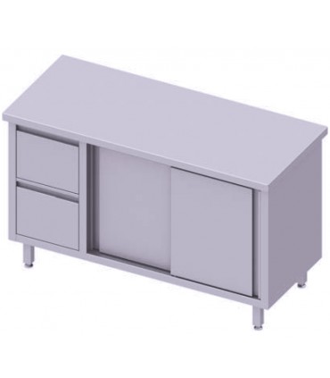 Table centrale avec deux tiroirs, portes battantes, Stalgast Table centrale avec deux tiroirs, portes battantes, Stalgast