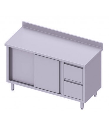 Table adosséee avec deux tiroirs, portes battantes, Stalgast