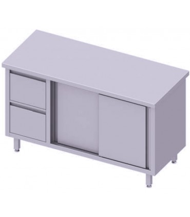 Table centrale avec deux tiroirs, portes coulissantes, Stalgast Table centrale avec deux tiroirs, portes coulissantes, Stalgast