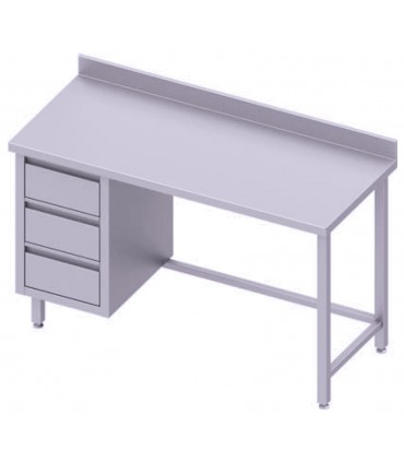 Table adossée + meuble à trois tiroirs, Stalgast Table adossée + meuble à trois tiroirs, Stalgast