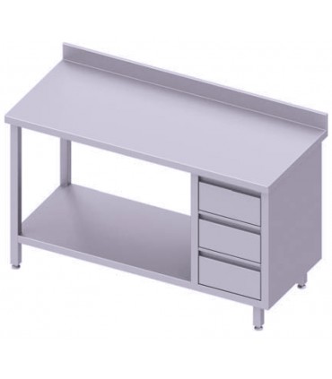 Table centrale + meuble à trois tiroirs et une étagère, Stalgast Table centrale + meuble à trois tiroirs et une étagère, Stalgast