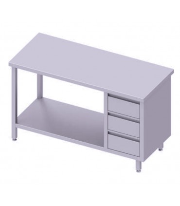 Table centrale + meuble à trois tiroirs et une étagère, Stalgast Table centrale + meuble à trois tiroirs et une étagère, Stalgast