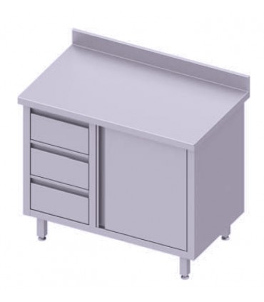 Table adosséee avec trois tiroirs, porte battante, Stalgast Table adosséee avec trois tiroirs, porte battante, Stalgast