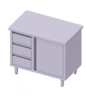 Table centrale avec trois tiroirs, porte battante, Stalgast Table centrale avec trois tiroirs, porte battante, Stalgast