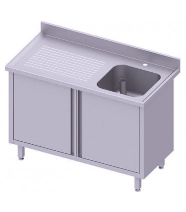 Table adossée avec cuve, portes battantes, Stalgast Table adossée avec cuve, portes battantes, Stalgast