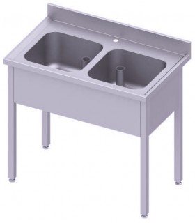 Table adossée avec double cuve sans étagère, Stalgast