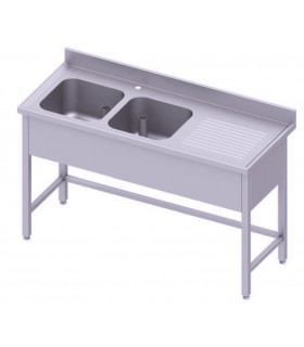 Table adossée avec double cuve sans étagère, Stalgast