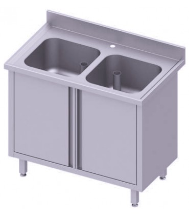 Table adossée avec double cuve, portes battantes, Stalgast Table adossée avec double cuve, portes battantes, Stalgast