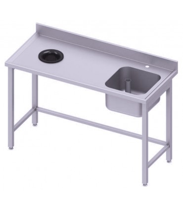 Table adossée avec cuve et trou vide-ordures, Stalgast Table adossée avec cuve et trou vide-ordures, Stalgast