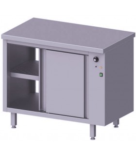Table traversante avec placard chauffant avec portes coulissantes, Stalgast